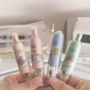 White correction tape. Clicking pen. Kawaii. Bear. Rabbit. Cartoon