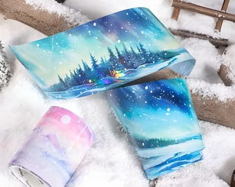 Beautiful, glossy, washi tape. Winter wonderland. Northern lights. Snow forest. Mountains. Christmas