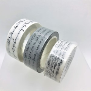 1pcs, black and white, washi tape. Script. Handwriting. Poem. Gothic. Font. Numbers