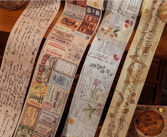 Retro, Vintage, Washi Tape. Stained. Music Sheet. Botanical Diary.  Butterfly. Weathered. Apothecary 
