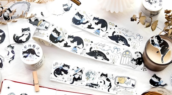 Black and white. Cat. Washi tape. Black cat. Calendar. Witch.