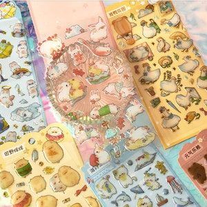 1 sheet, PVC, kawaii, gold foiled, cartoon, animal stickers. Sheep. Ducks. Rabbit