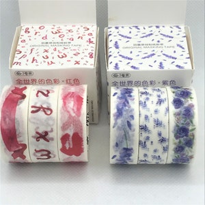 1 set, 3pcs, ruban washi. Violet, lavande, fleur de rose. Rouge, rouge à lèvres, baiser.