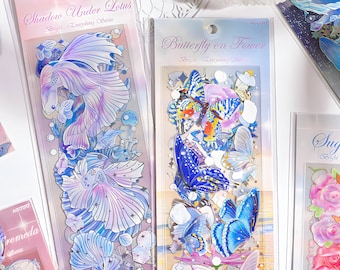 3 sheets, foil, PET stickers. Seashells. Jellyfish. Goldfish. Astrology. Zodiac.