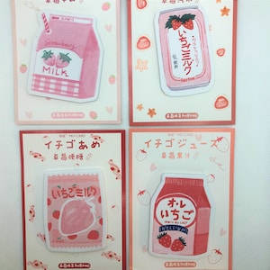 4pcs notas adesivas de desenhos de bebidas de morango. Blocos de notas. Papelaria