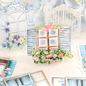 10 naklejek i papier materiałowy. Scrapbooking. Bramy. Okna domów. Kraj.