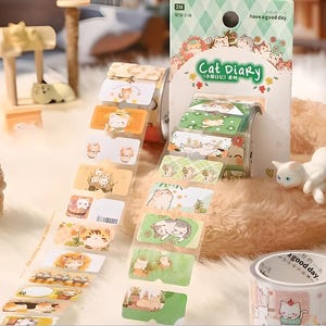 Kawaii, cartoon, agenda, planner, cat stickers. Memo. Reminder. Cute cat. Stationery.