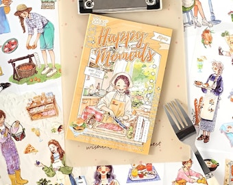 20 pages, precut, PET stickers. Anime girl. Daily life. Cooking. Study. Flowers. Stationery. Scrapbooking. Planner