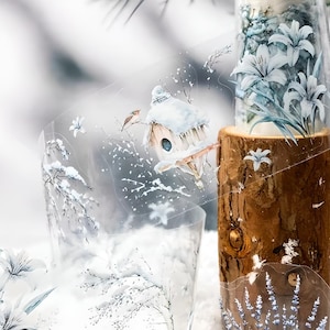 Autocollants hiver, Noël, oiseaux, neige, PET. Embellissement. Stickers déco.