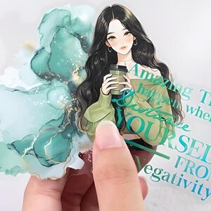 30 adesivi opachi in PET. Ragazze, sbuffi di colori e pensieri positivi. Romantico. Voce di diario