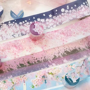 Fita washi. Primavera. Sakura. Flores de cerejeira. Japão. Sino de vento. Flores. Papelaria