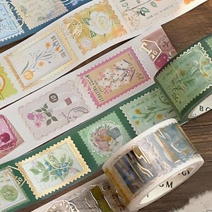 1 rolo, BGM, nova coleção 2022, fita washi. Selos. Flores. Retrô, vintage. Cartas. Cartões postais