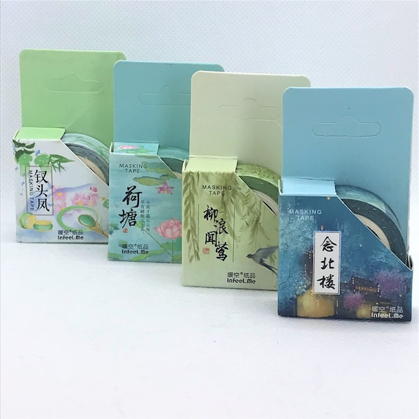 1 Stück, japanischer Stil Washi Tape. Lotus, Seerose. Nachtburg. Grüner Tee. Vogel
