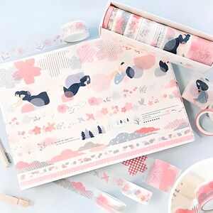 8pcs cherry blossom, abstract pattern, simple girl outline washi tape, masking tape