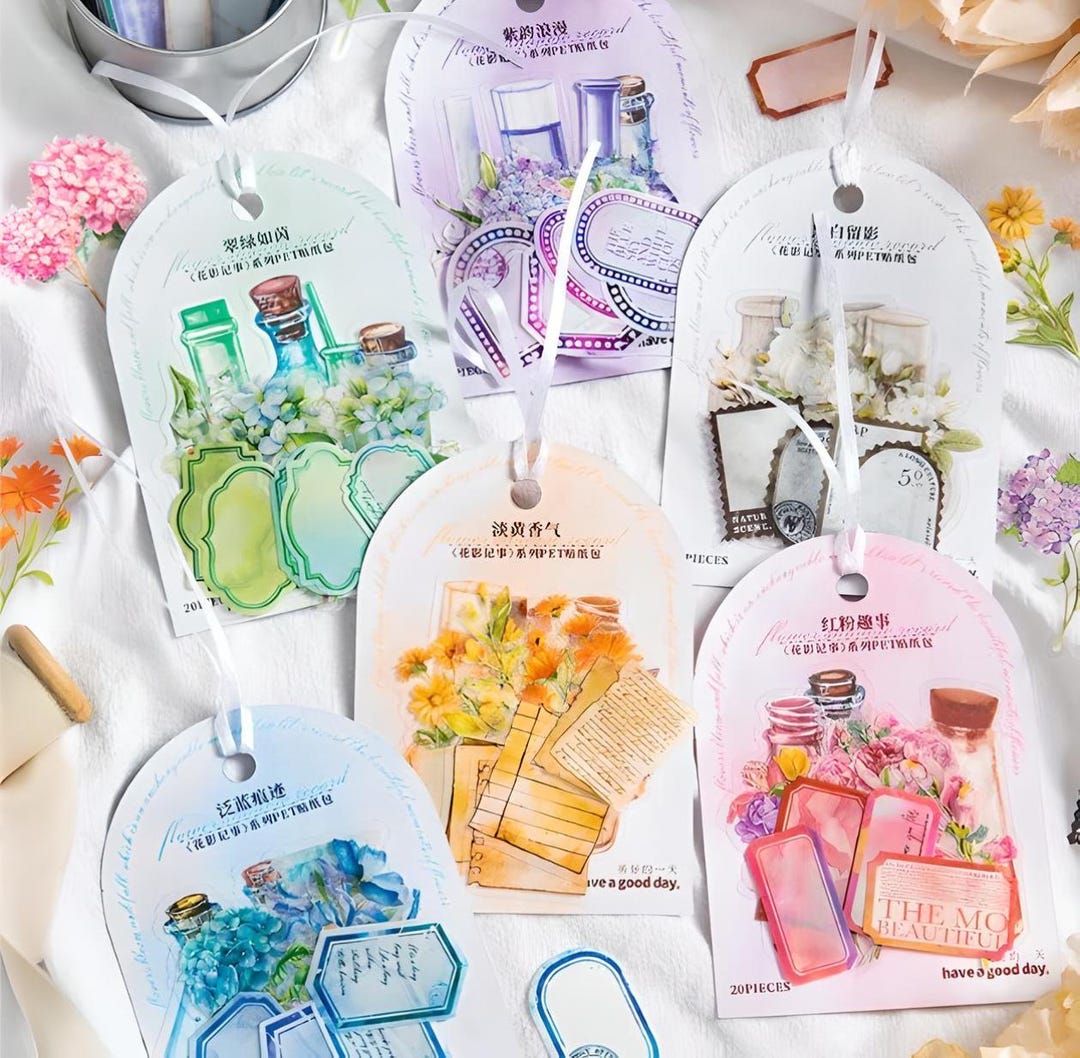20, Watercolor, PET Stickers. Frames. Vials. Science Class. Flowers ...