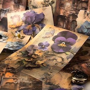 30 fogli di carta decorativa. Viola del pensiero. Viola. Margherita. Carta per scrapbooking. Creazione di biglietti.