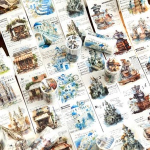 Fita washi de viagem. Férias. Feriados. Londres. Europa. Itália. Santorini. Café. Castelos.