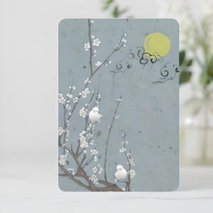 Japanese white cherry blossom sakura with birds painting bookmark