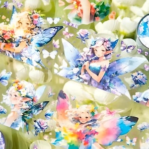 Facettiertes PET-Band. Anime. Karikatur. Mädchen. Feen. Flügel. Schmetterlinge. Fantasie. Märchen.