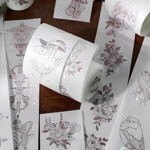 White, silver foil, moon, bird, washi tape.