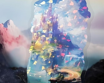 5 gold foil, faceted, background stickers. Fantasy. Fairytale. Stationery. Scrapbooking. Mountains. Ocean. Abyss. Castles.