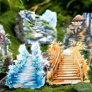 10 autocollants en PET. Escaliers. Escalier. Étapes. Pays. Forêt. PARC. Château fantastique. Ciel.