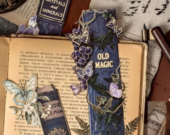 Book spine, paper stickers. Lily. Cats. Butterfly. Mushroom. Forest. Retro. Stationery. Scrapbooking.
