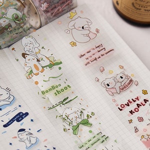 Kawaii, espèces menacées d'extinction, animaux, ruban PET. Koala, panda roux, lièvre des neiges