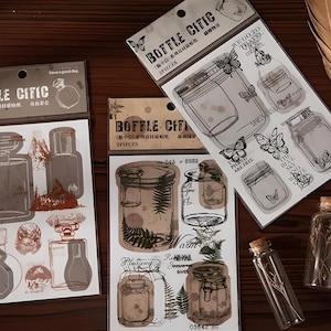 2 fogli, PET trasparente e non adesivi. Retro. Vintage. Barattoli. Bottiglie. Farmacia