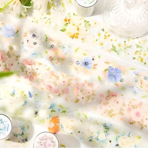 PET tape. Spring flowers. Anemone. Roses. Planner. Stickers. Scrapbook