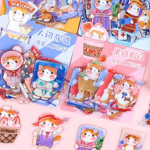 30 PVC stickers. Kawaii. Cartoon. Cute cat. Cat&#39;s life. Cat&#39;s adventures. Stationery