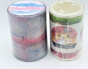 SELTENER FUND. 1Stk, Aquarell Illustration, Washi Tape. Japan. Nara. Hirsch. Sakura. Kirschblüten. Mt. Fuji