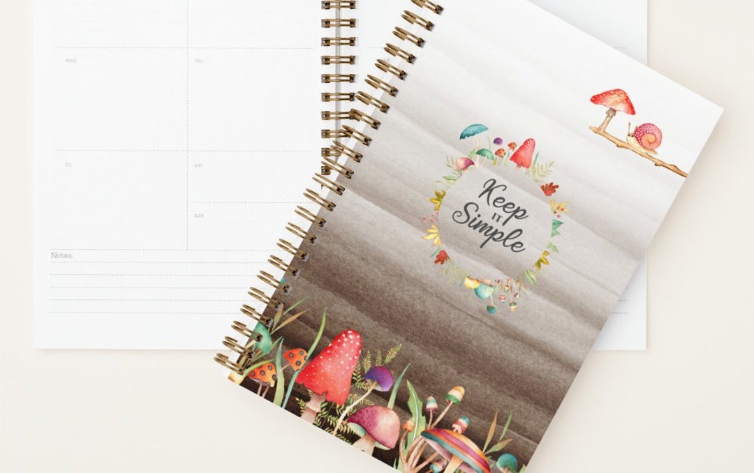 Planner Memo Calendar in Brown Watercolor Design With Mushrooms and ...