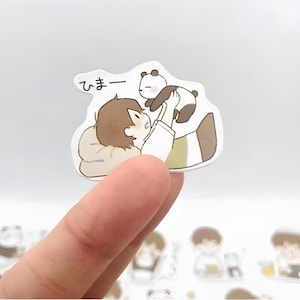 Anime-, manga- en kawaii-stemmingsstickers jongen met huisdierpanda