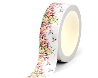 Spring flowers. Hummingbird. Birds. Beetles. Washi tape.