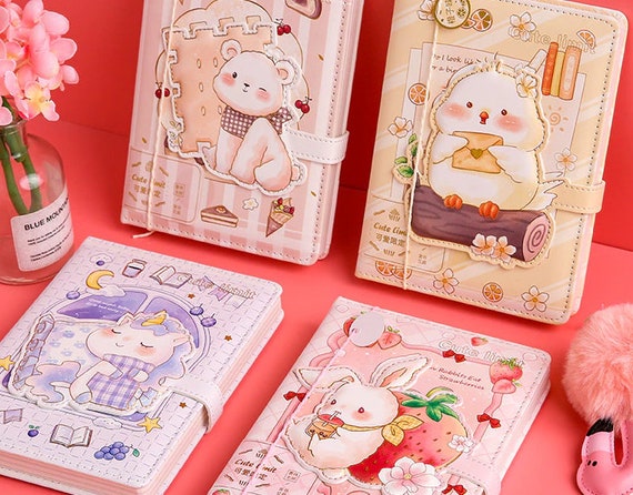 1pcs, Kawaii Notebook. Soft Touch, Cartoon, Gold Foiled Cover