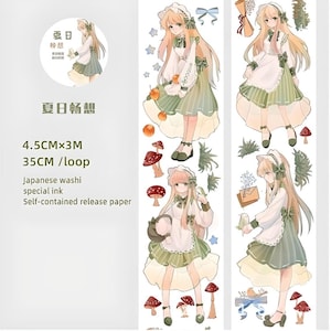 2 opzioni, 2 design, inchiostro speciale a olio, nastro washi. Manga, anime, ragazza. Funghi.