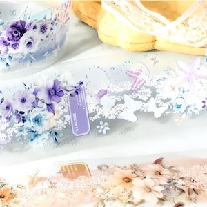 White lace, retro flowers, butterflies, PET tape. Vintage. Embellishment. Scrapbooking. Junk journaling