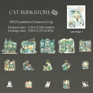 15 PET Stickers. Bookworm. Bookstore Cat. Cat. Books. Bookcase. Girl ...