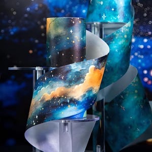 Celeste, galassia, cielo stellato, nuvole, nastro washi. Stelle. Notte. Foiled.
