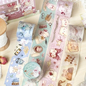 1 stks Kawaii, Cartoon, Retro Washi Tape, Afplakband. Mooie antiekwinkel. Katje, beer, konijntje