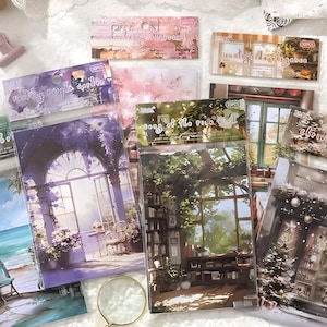30 papier do scrapbookingu. Tło. Krajobraz. Ephemera. Papier dekoracyjny. Plaża. Lato. Boże Narodzenie. Miasto Sakura. Jabłko wiejskie. Fioletowy kwiat