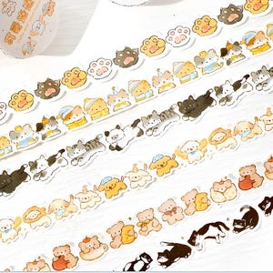 Die cut, kawaii washi tape. Cat paws. Fluffy kitten. Black cat. PArty dog. Stationery