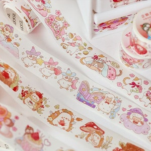 1 rouleau, kawaii, dessin animé, illustration, animaux, ruban washi. Hérisson. Mouton. Chats.