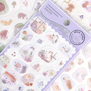 1 feuille. PVC 3D dur. Feuille d'or. Illustration animale. Autocollants. Cat. Renard. Lapin. Chien
