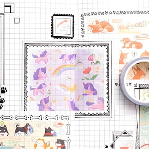 Cartoon, kawaii, illustration. Cat and fox washi tape.