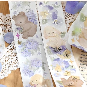 1 of 2 listing. Spring. Forest animals. Washi tape. Rabbit. Dog. Cat. Squirrel. Bear. Lily. Flowers. Pansy. Hydrangea. Easter