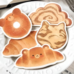 2pcs set kawaii, sticky notes, scrapbooking ephemera. Bear croissant. Cat bread.
