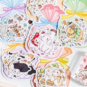 30 Washi Sticker. Karikatur. Hase. Kaninchen. Niedliche Tiere. Zeichnungen. Kawaii-Stil