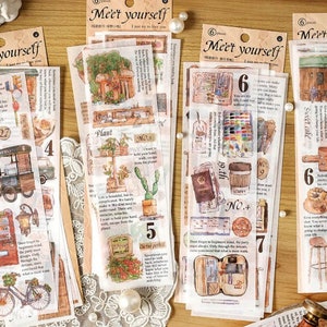 6 vellen. Ongesneden. Washi papieren stickers. Tekeningen. Kamerplanten. Cafe. Londen. Artiest. Reis